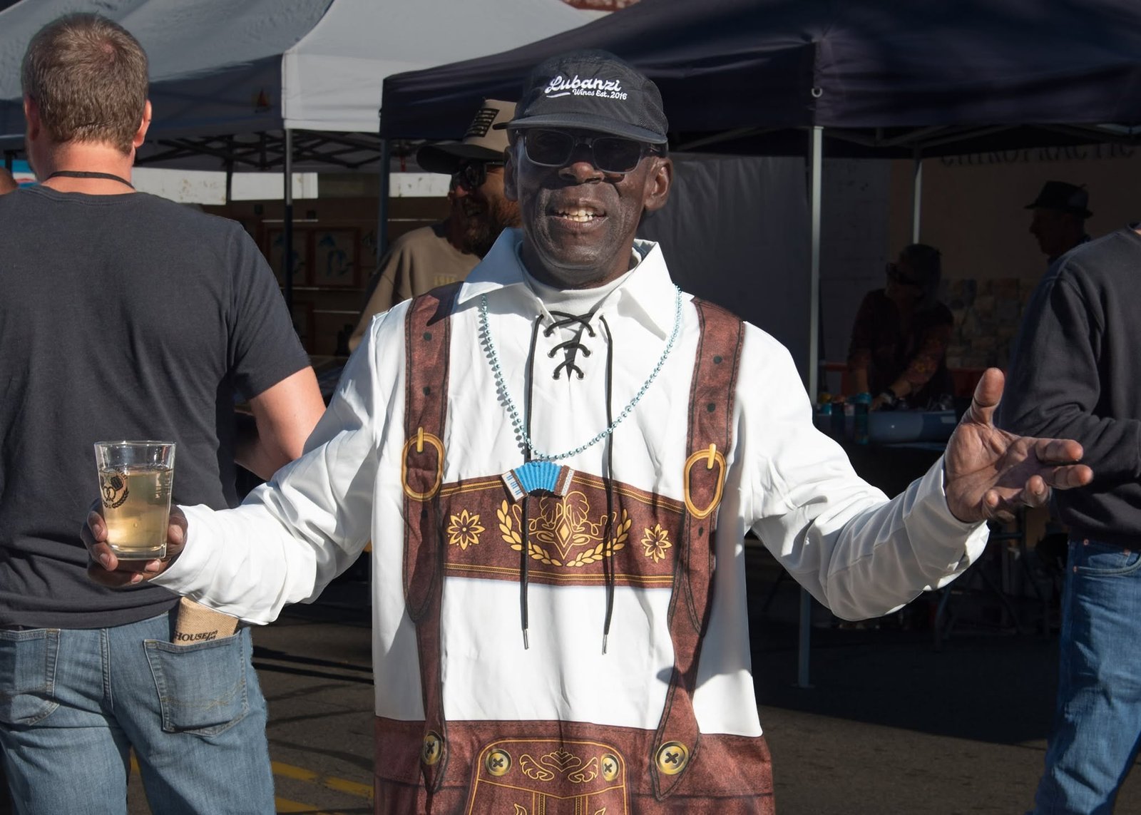 Guest in an Oktoberfest lederhosen shirt